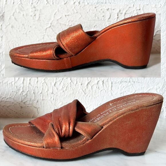Donald J Pliner Vivi Metallic Orange Leather Slip On Wedge Sandal - Women's 5.5M - Picture 2 of 10